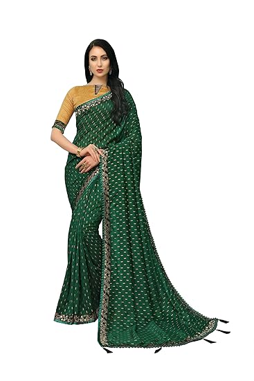 Women's Cotton & Art Silk Saree With Blouse Piece (4049_Dark Green)