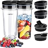 2Pcs Replacement 16oz Blender Cups for Ninja, Single Serve Blender Cup with 4Pcs Sip Seal Lids for BL660 BL663 L740 BL770 BL7