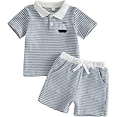 ABlibuy Baby Toddler Boy Clothes Short Sleeve Button Down Striped T Shirt Top Shorts Sets 2PCS Infant Boy Summer Outfits