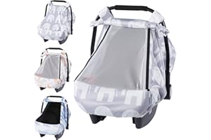 SMTTW Car Seat Cover for Babies, Stretchy Breathable Carseat Canopy with Peek Window, Multiuse Infant Stroller Cover for Baby Boys Girls, Privacy Sun Shade & Wind Protect for Summer (Elephant)