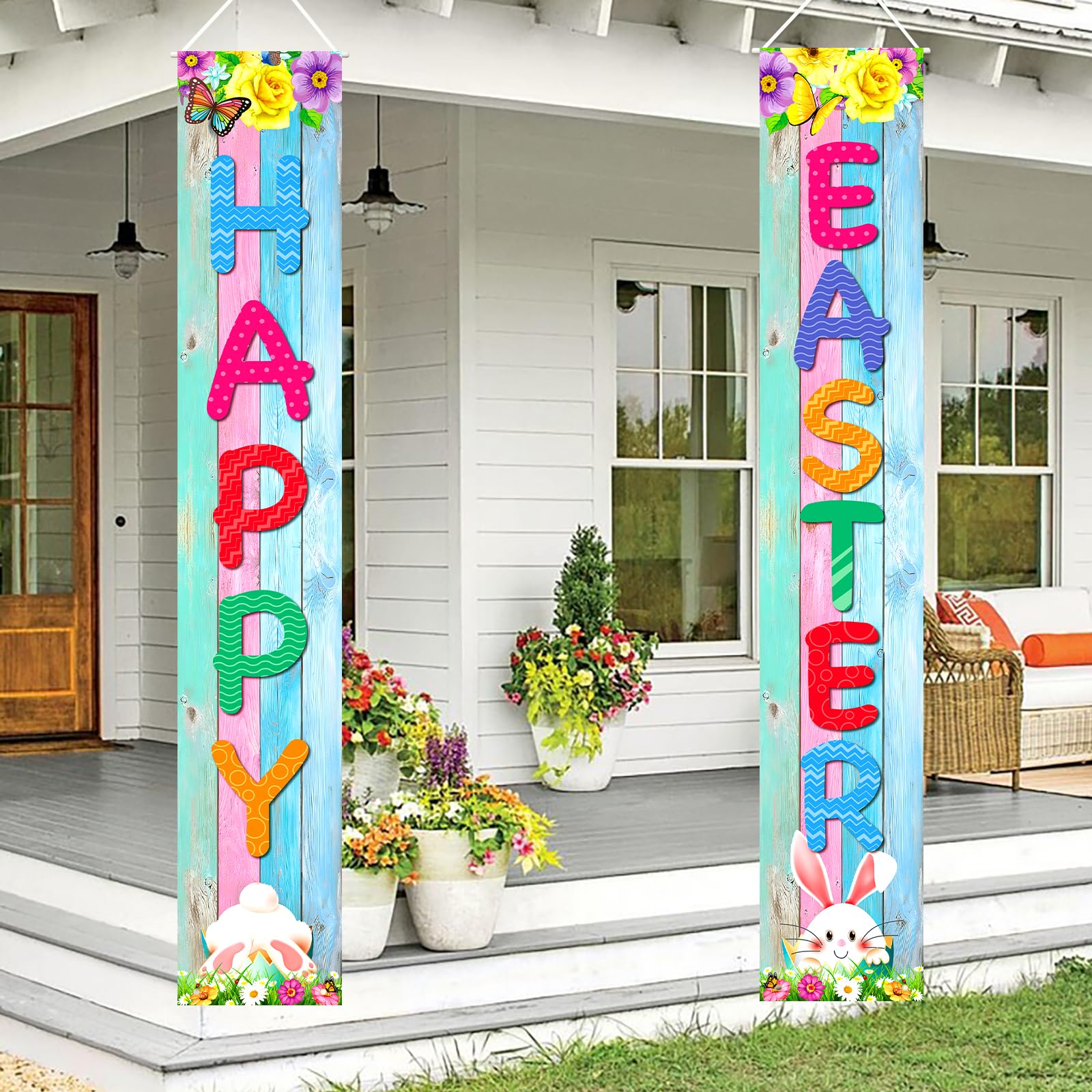 Easter Decorations Easter Decor Happy Easter Porch Sign Banner Easter Eggs Bunny Daisy Front Door Hanging Welcome Banner for Spring Decor Home Office Outdoor Indoor Holiday Decor