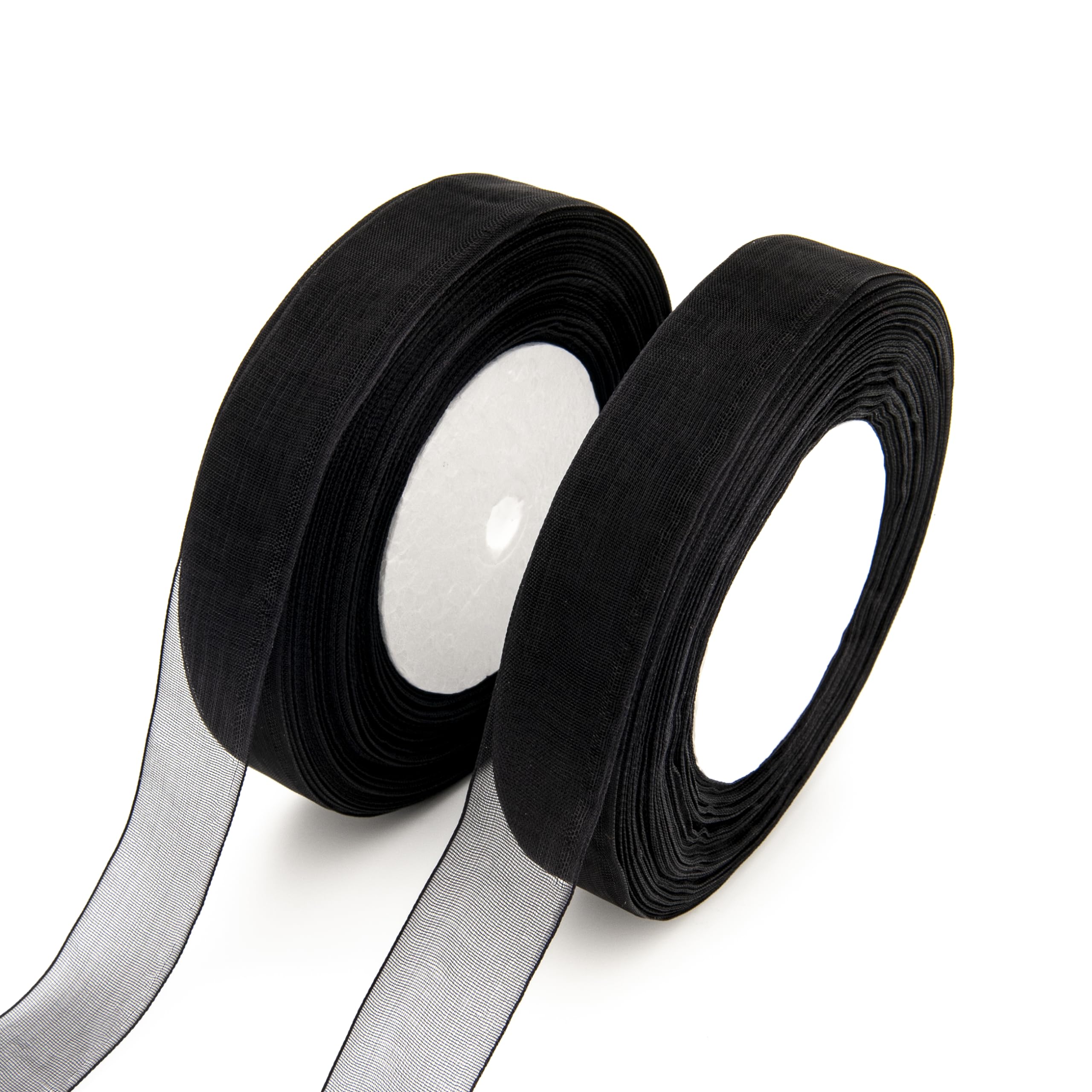Organza Ribbon, 2PCS Black Ribbons 20mm x 45m, DIY Crafts for Gift Wrapping, Balloon Ribbon, Wedding Car Ribbon Decoration (Black（Chiffon）)