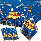 3Pcs Hero Themed Birthday Party Tablecloths Decorations,Blue Cityscape Super Bang Plastic Table Cover Disposable Rectangle Table Cloth for Baby Shower Kids Boys Birthday Party Supplies,54x108 Inch