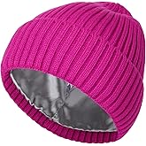 LiuSuper Satin Lined Beanie for Women Men, Winter Hats for Women, Slouchy Silk Lined Beanie, Warm Unisex Cuffed Beanies