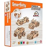 Smartivity Torque Busters 3D Wooden Car Engineering STEM Toy Building Set for Kids Ages 6 and Up, Includes Rubber Bands, Engineered Wood Components, Instruction Manual, Learner's Log