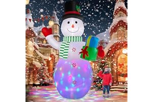 BRDJade 12FT Christmas Inflatables Snowman Outdoor Decorations, Giant Christmas Blow Up Snowman Inflatable Christmas Decorations with Rotating Colorful LED Light for Holiday Party Garden Yard Decor