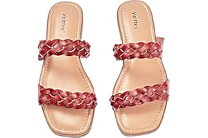 Veittes Women's Flat Slide Sandals - Casual Classic Simple Strappy Slip on Flat Summer Sandals.