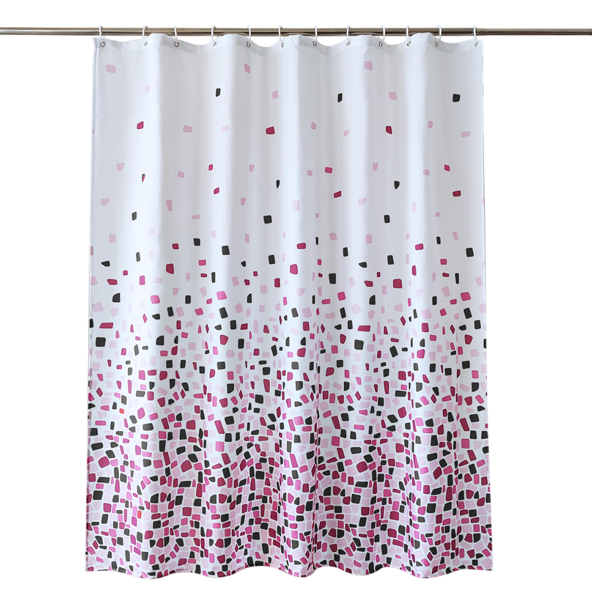 Trimming Shop Mosaic Black Shower Curtain - Polyester Fabric Bathroom Curtain, Waterproof & Mould Resistant, With 12 Hooks, Washable 180x180cm Long Shower Liner, Blackout Design for Stylish Bathroom