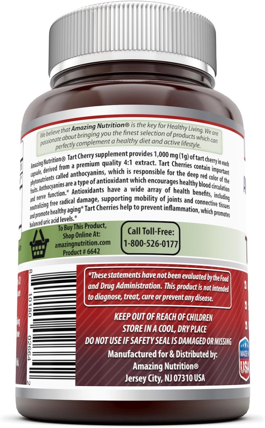 Amazing Formulas Tart Cherry Extract - 1000 Mg, 120 Capsules (Non GMO, Gluten Free) Antioxidant Support - Promotes Joint Health & a Proper Uric Acid Level Balance: Health & Personal Care