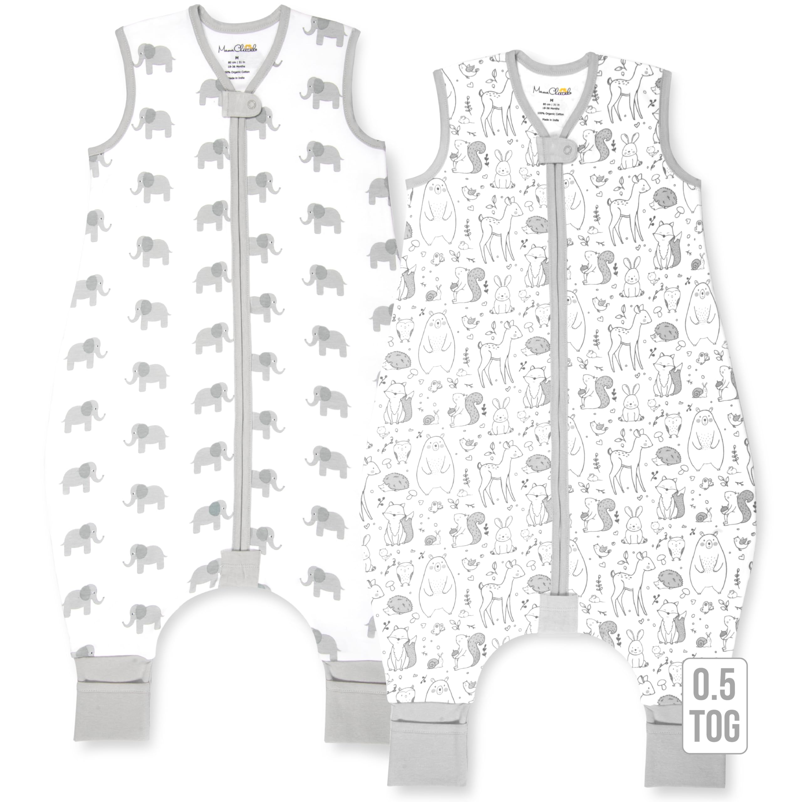 Mama Cheetah Toddler Sleep Sack with Feet, 0.5 TOG Organic Cotton Baby Wearable Blankets with Legs, Baby Sleeping Bag for Walkers, Early Walker 6-18 Month