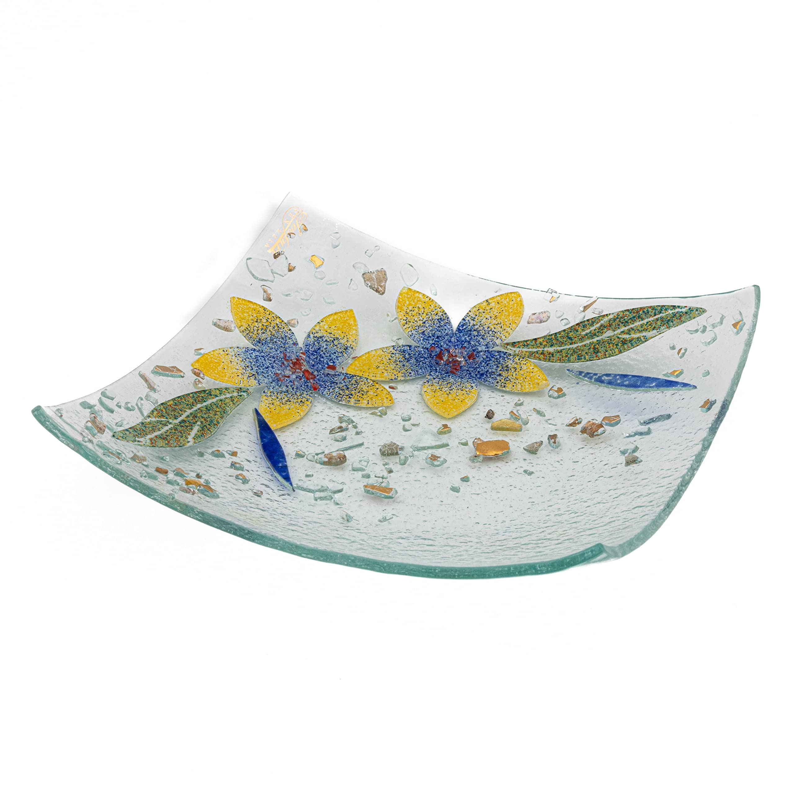 Sospiri Venezia Tidy Tray Ornament Plate Decor Floral Murano Glass Centerpiece Home Furnishing Decor Gift Handmade Made in Italy (Blue Lily cm19x19 Square) โ image 1