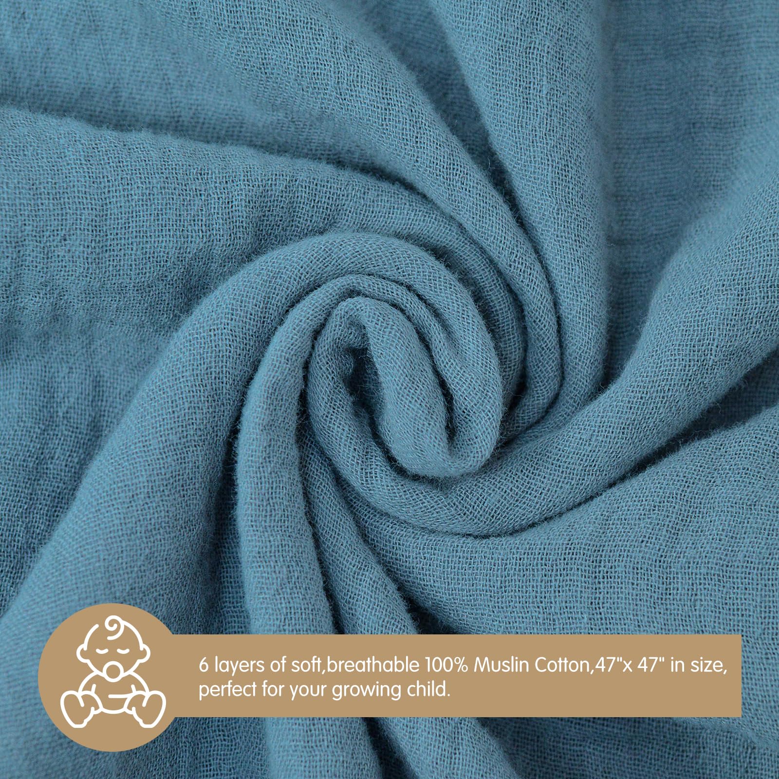 Baby Blanket,Muslin Swaddle Blankets for Boys Girls,Newborn Receiving Blanket with 6 Layer Cotton,Crib Blanket for Toddler,Nursery Blanket,Throws Bed Blanket,47