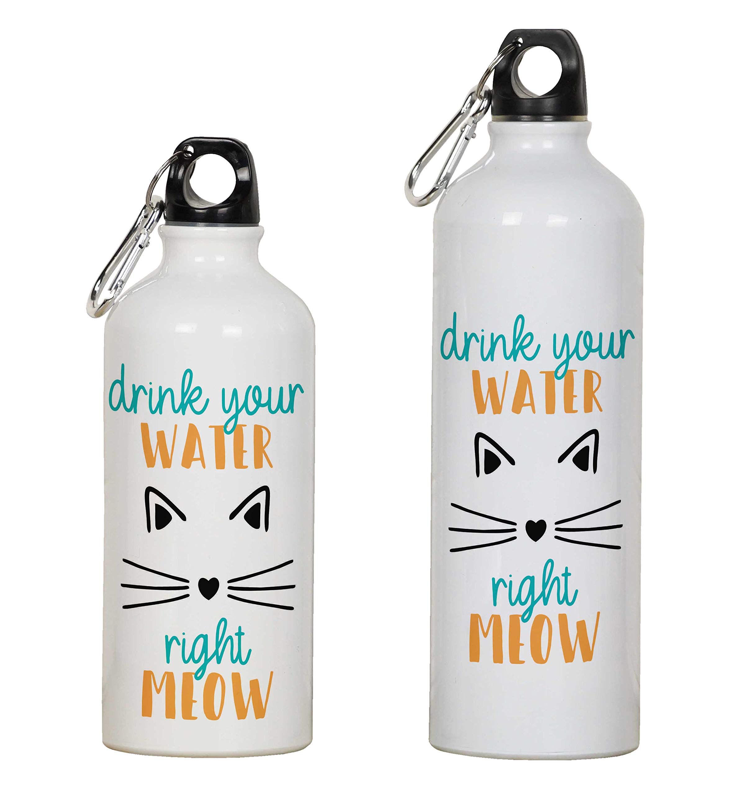 Printtoo Carabiner Clip Travel Bottle Drink Your Water Right Meow Print Aluminum Water Bottle Kids 750ml/25.3oz