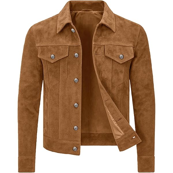 Men's New Classic Tan 100% Genuine Goat Suede Leather Harrington