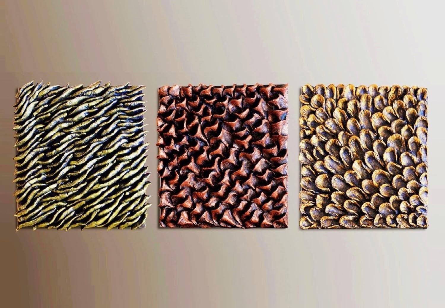 Set of 3 Wall Sculptures Textured Wall Tiles 3D Wall