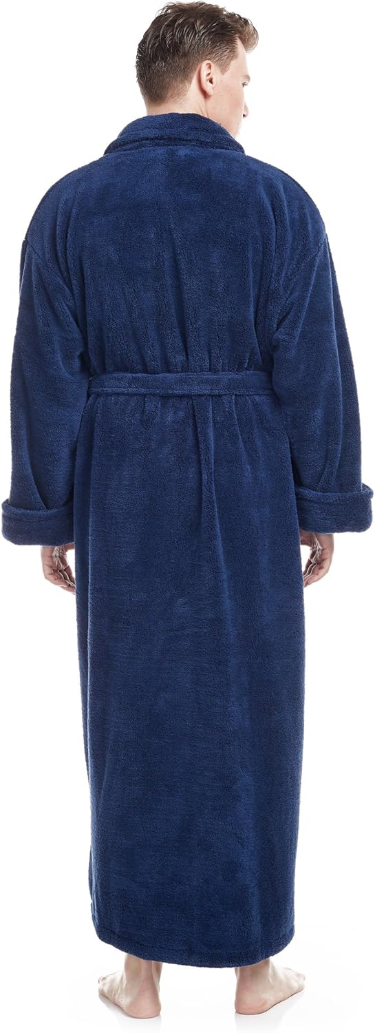 Arus Men's Shawl Collar Full Length Tall Long Fleece Robe, Turkish Bathrobe: Clothing
