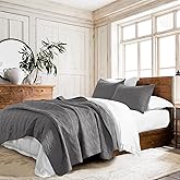 HORIMOTE HOME 100% Cotton Quilt Set King Size, Dark Grey Pre-Washed 3-Piece Bedspread Coverlet Set, Cozy Lightweight Stitching Bedding Cover with 2 Shams in Geometric Pattern for All Season