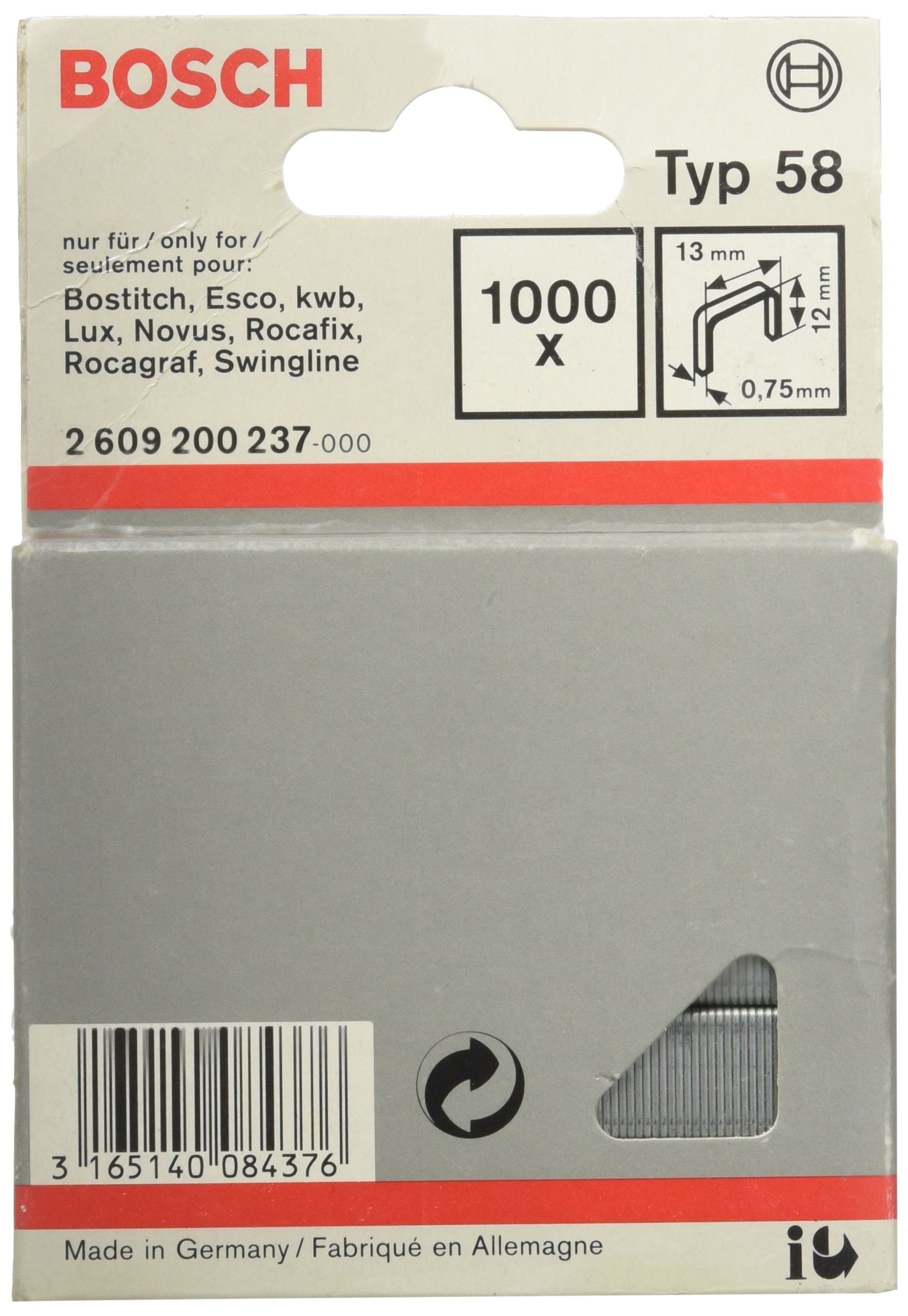 Bosch Accessories 2609200237 Fine Wire Staple, Silver, 12 x 13 mm, Set of 1000 Piece