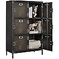 BYNSOE Metal Locker Storage Cabinet, 47.3” Employees Locker Industrial Steel Storage Cabinet with Shelves and 6 Lockable Doors for Home, School, Gym