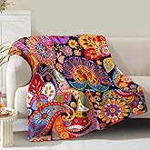 Boho Floral Blanket Gifts for Women Mom Girls Wife Birthday Christmas Valentine Present Bohemian Colorful Flower Theme Rustic Decor Bedroom Living Room Couch Sofa Kids Adult Soft Flannel Throw 60"x50"