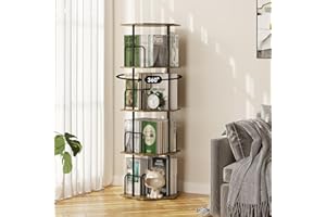 SUNMORY 4 Tier Rotating Bookshelf Tower, Revolving 360 ° Spinning Bookcase, Hexagonal Corner Book Shelf Storage Carousel, Vertical Rotate Turning Organizer Book Shelves for Living Room Office Bedroom