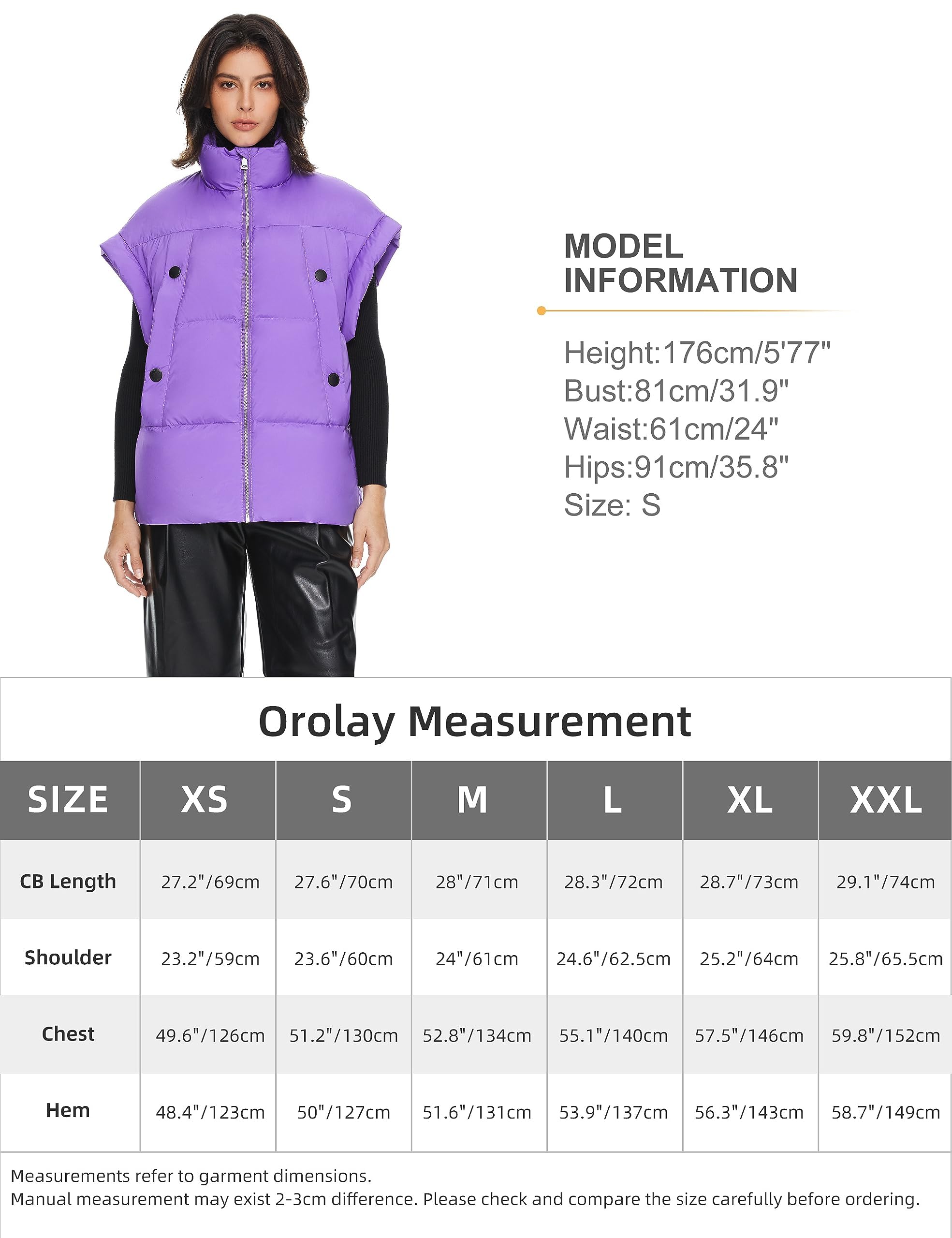 Orolay Women's Puffer Down Vest Oversized Warm Sleeveless Jacket Fashion Quilted Outerwear Gilet with Stand Collar