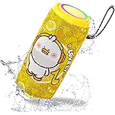 Portable Bluetooth Speaker with Lights, IPX5 Waterproof, Stereo Sound Loud, Small Wireless Speaker , TWS Pairing, BT5.3，20H Long Playtime, for Home/Party/Beach/ Outdoor, White Elephant Gifts (Yellow)