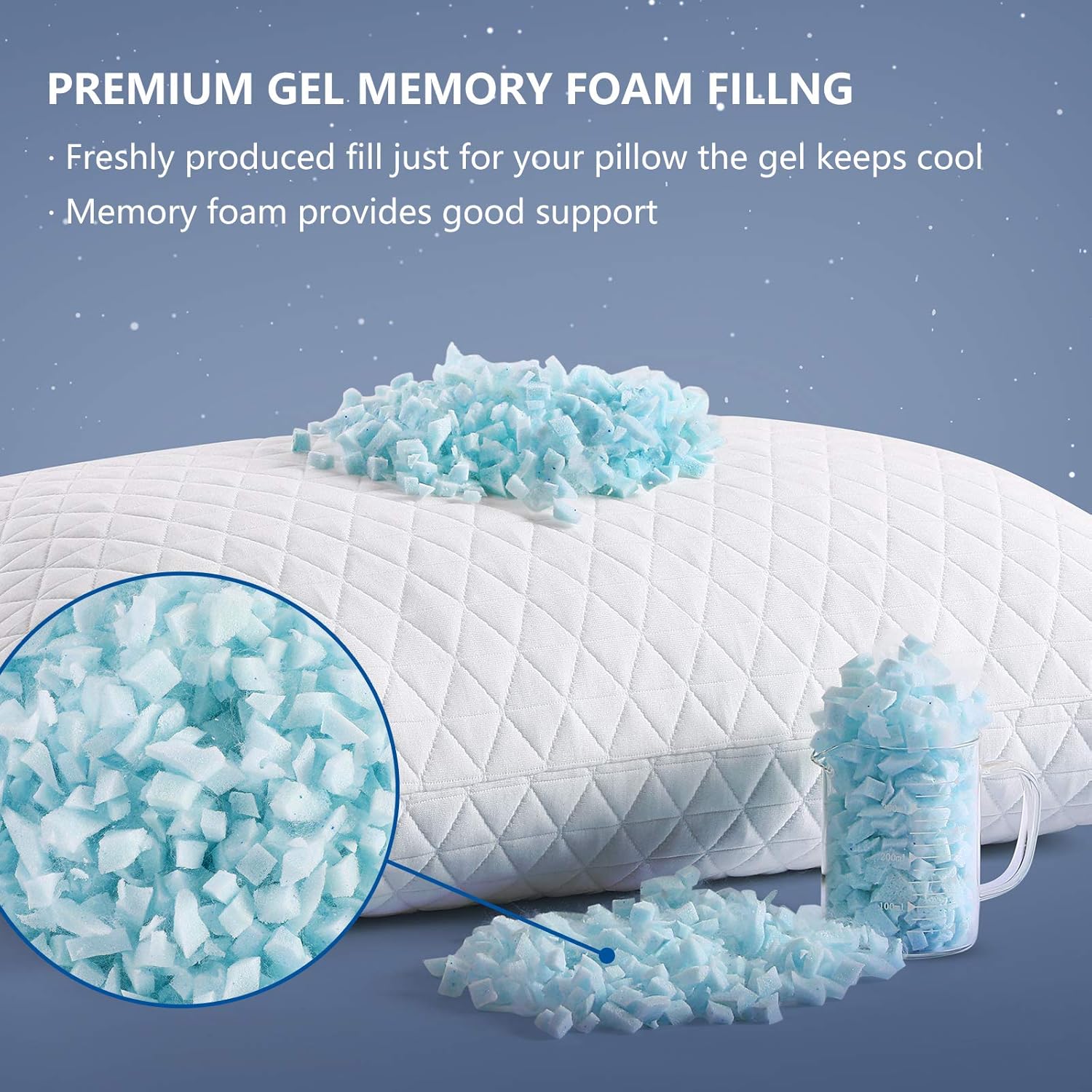 Starcast Shredded Memory Foam Pillow for Sleeping - Adjustable Bamboo Cooling Gel Pillows for Side Stomach Back Sleeper，-CertiPUR-US （20×26） Inches- Standard Size: Kitchen & Dining