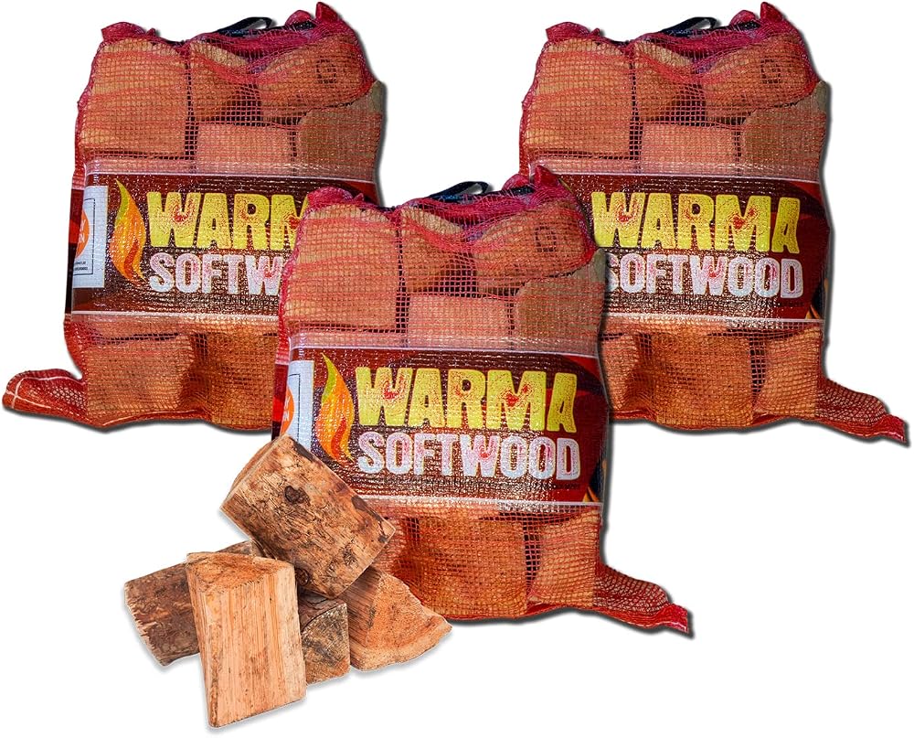 Warma Softwood Firewood Logs 75L Kiln Dried Easy to Light 3 x 25L Nets