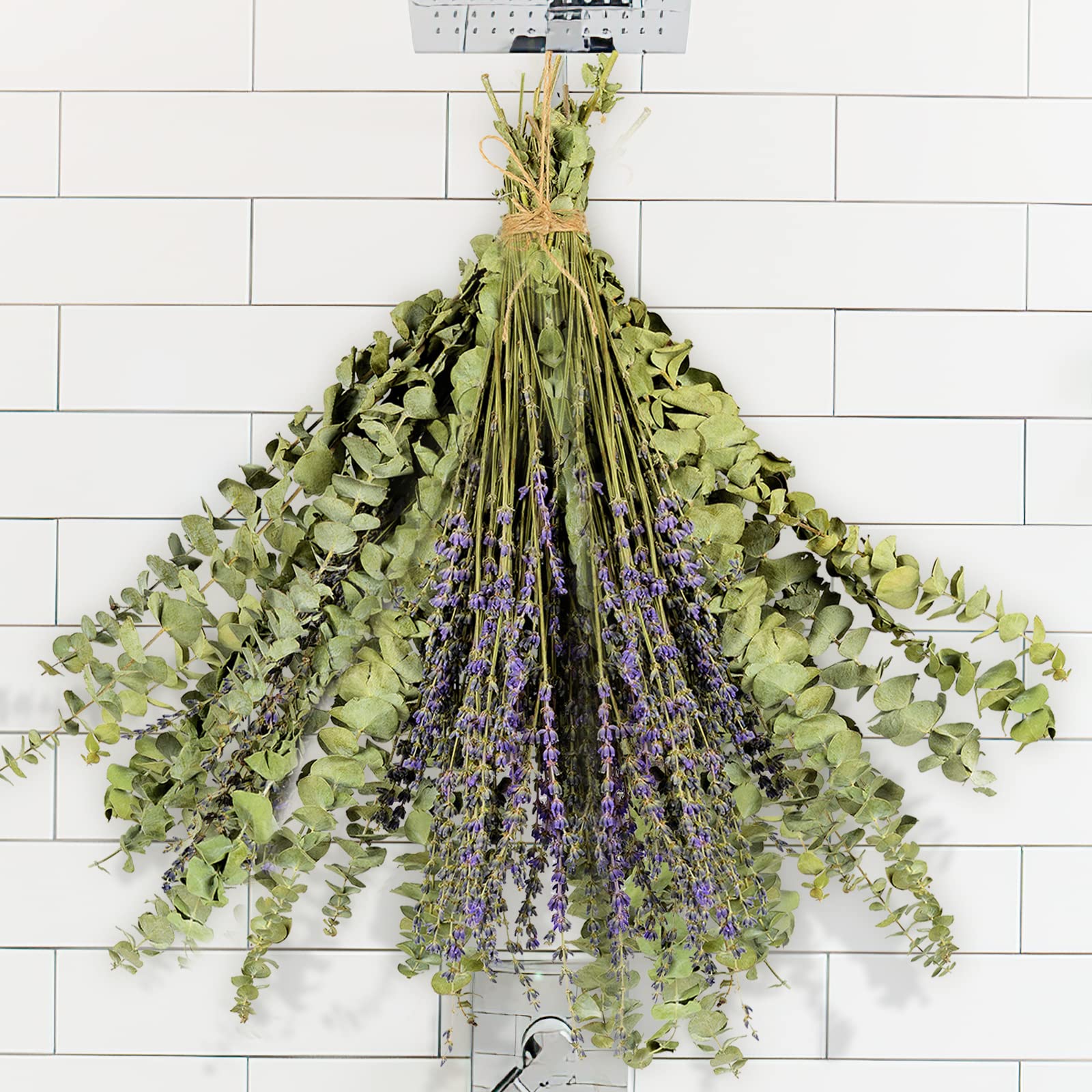 Photo 1 of 120 PCS Dried Eucalyptus Stems & Lavender Flowers Bundle for Shower, 17'' Natural Real Live Eucalyptus Leaves Greenery Stems & Aromatic Lavender Shower Plant,Gift for Mother,Fragrance, Decor