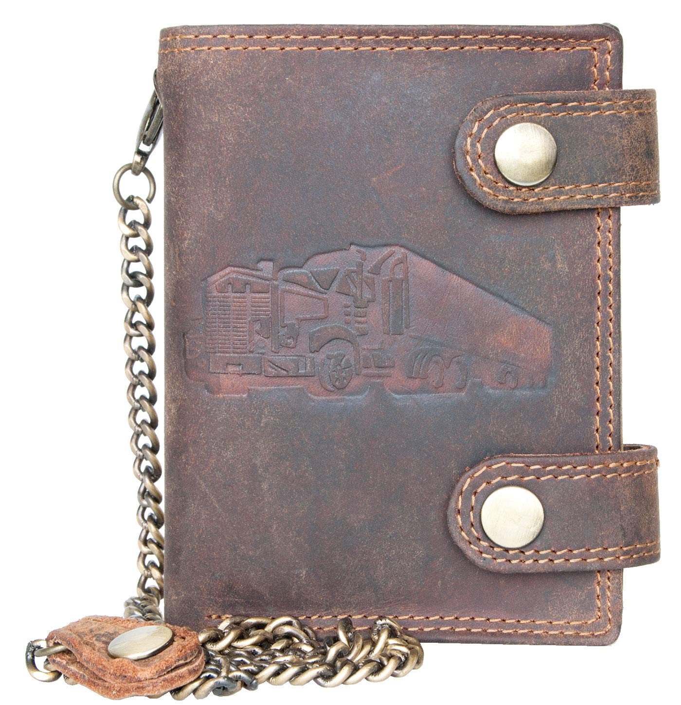 FLW-Wild Genuine Leather Trucker's Wallet with RFID (Data Protection), Two Buckles and a Metal Chain