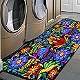GISPOG Colorful Mexican Floral Kitchen Rugs Indoor Outdoor Non Slip Kitchen Floor Mats Area Rugs Runner Rug Laundry Room Rug 20x48 in