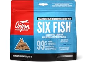 ORIJEN Six Fish Freeze Dried Cat Treats, Grain Free Treats for Cats, Raw Animal Ingredients, 1.25oz