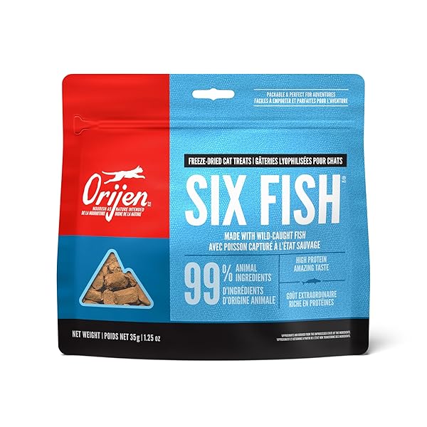 ORIJEN SIX FISH FREEZE DRIED CAT TREATS, GRAIN FREE TREATS FOR CATS, RAW ANIMAL INGREDIENTS, 1.25OZ