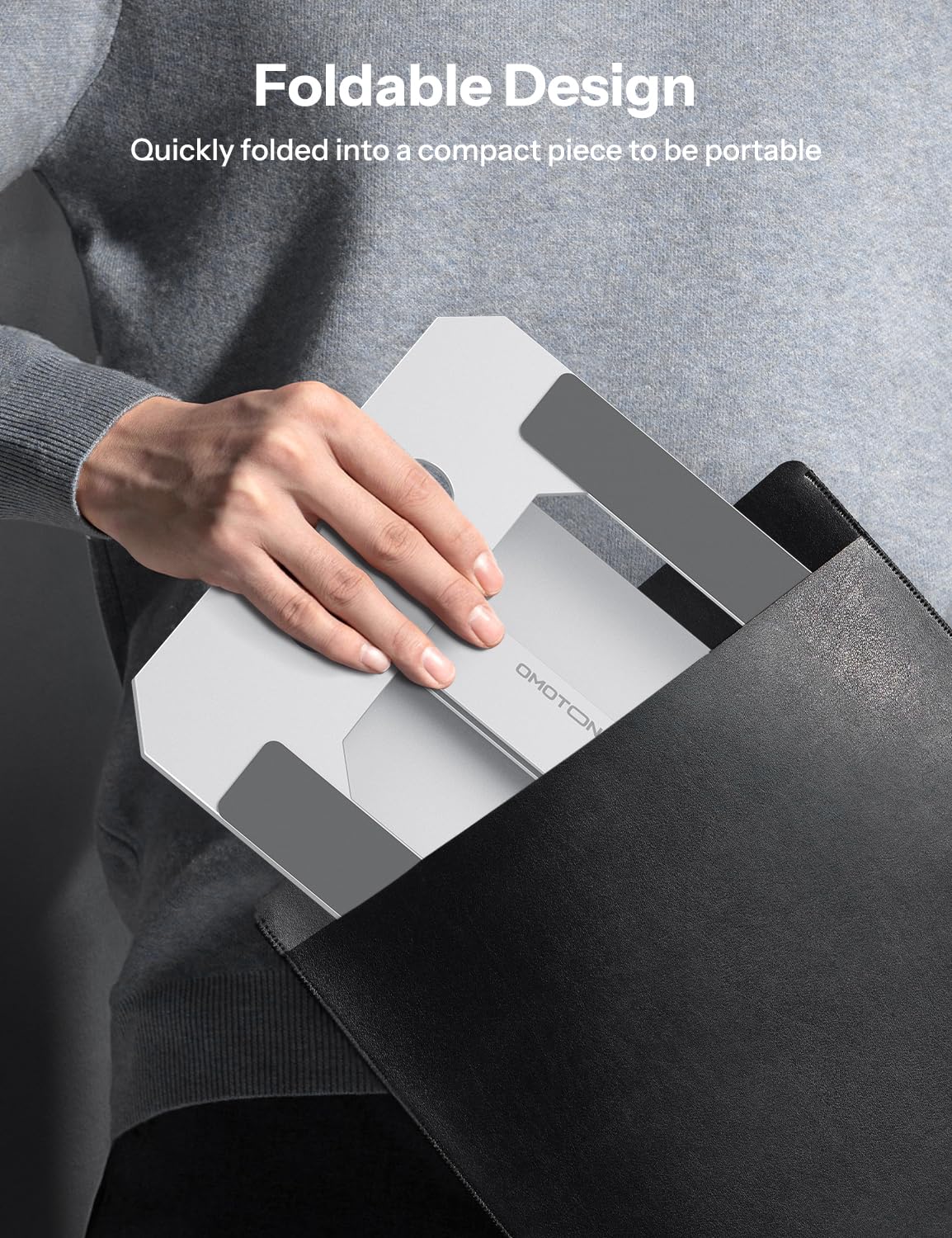 OMOTON Laptop Stand for Desk, Ergonomic Adjustable Computer Stand Aluminum Portable Desktop Laptop Riser Holder for MacBook Air Pro, Dell, HP and All Tablets Up to 15.6", Glossy Silver - Image 7