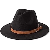 Lisianthus Men & Women Vintage Wide Brim Fedora Hat with Belt Buckle