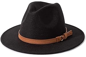 Lisianthus Men & Women Vintage Wide Brim Fedora Hat with Belt Buckle