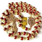 elegantmedical Red Agate Beads Catholic Rosary Necklace Cross Crucifix Religions Gift Box