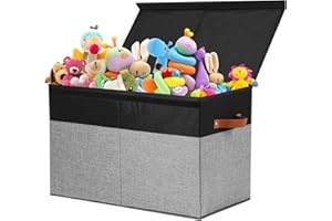 Gowee Large Toy Storage Box with Lid, Sturdy Toys Storage Chest Bin Organizer Basket with Dividers for Kids, Boys, Girls, Nursery, Closet, Bedroom, Playroom 25"x13" x16" (Black and Grey)