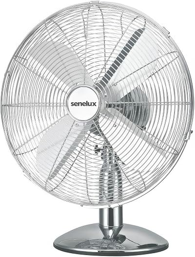 Senelux 12 Inch Chrome Desk Fan 3 Speed Oscillating Quiet Operation
