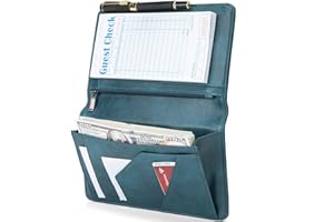 BECEERE Server Book with Zipper Pocket and Magnetic Closure, Server Books for Waitress, Leather Waitstaff Organizer with High Volume Money Pocket, Fit Server Apron (Green)