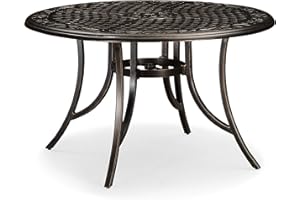 PURPLE LEAF Outdoor Dining Table 47'' Cast Aluminum Patio Funiture Table with Umbrella Hole Rhombic Round Patio Dining Table