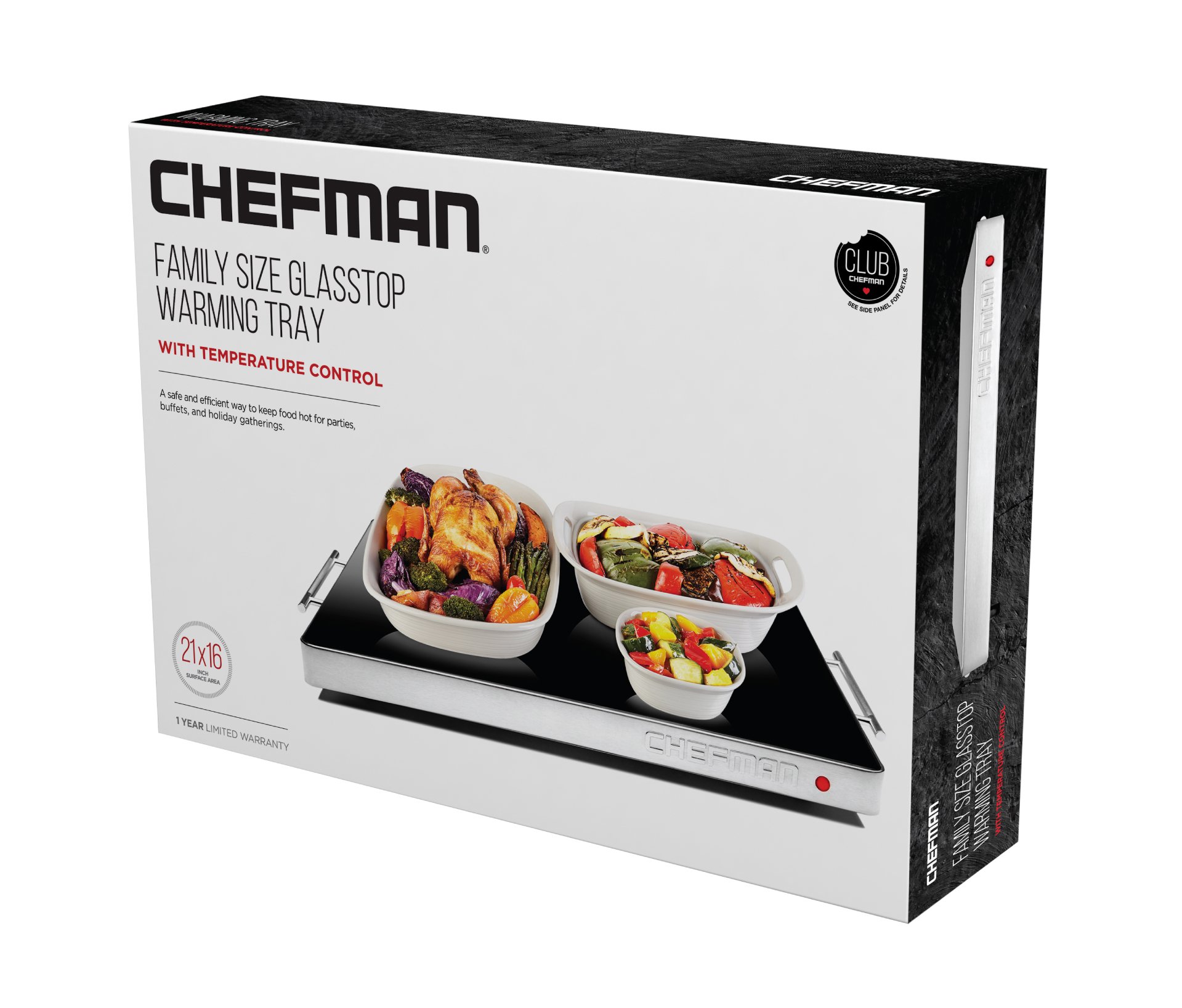 Chefman Electric Warming Tray with Adjustable Temperature Control, Perfect For Buffets, Restaurants, Parties, Events, and Home Dinners, Glass Top Large 21" x 16" Surface Keeps Food Hot - Black