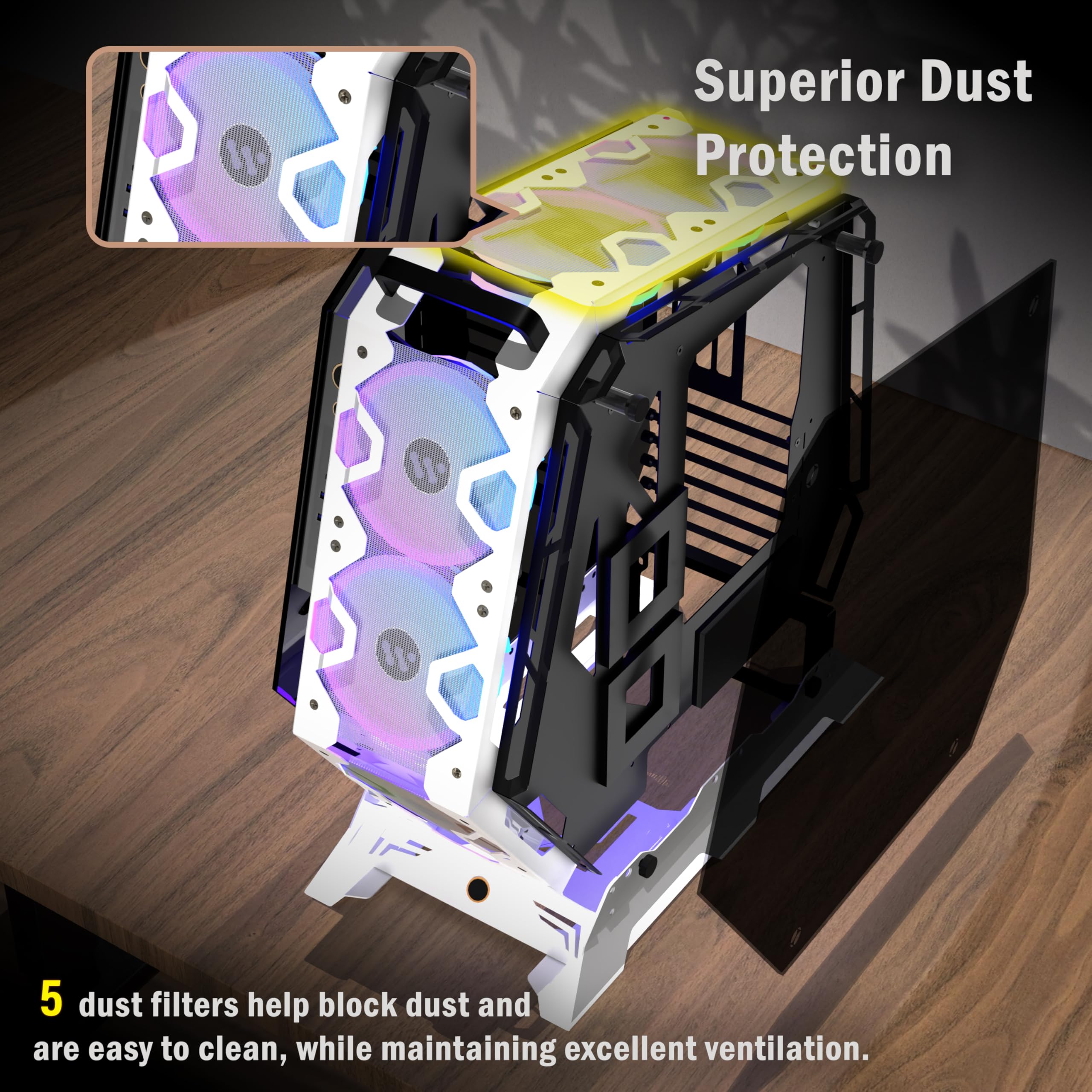 KEDIERS PC Case - ATX Tower Tempered Glass Gaming Computer Open Frame Case with 7 RGB Fans