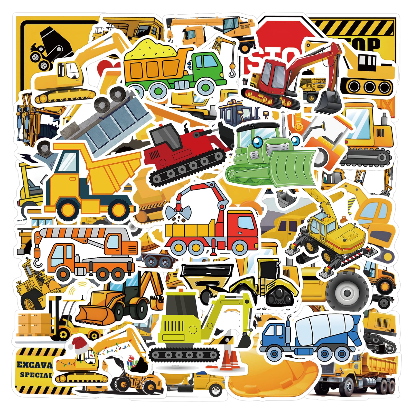 Photo 1 of 105 Pack Construction Stickers, Truck Stickers Digger Decal, Funny Party Favors Supplies Birthday Decorations Vehicle Waterproof for Adults Water Bottle Laptop