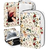 Bistup Credit Card Holder Wallet for Women Ladies Cute Small Teen Girls Female Rfid Leather Cardholder Wallets Organizer Purse Floral Flower Girly Aesthetic Print Unique Zipper