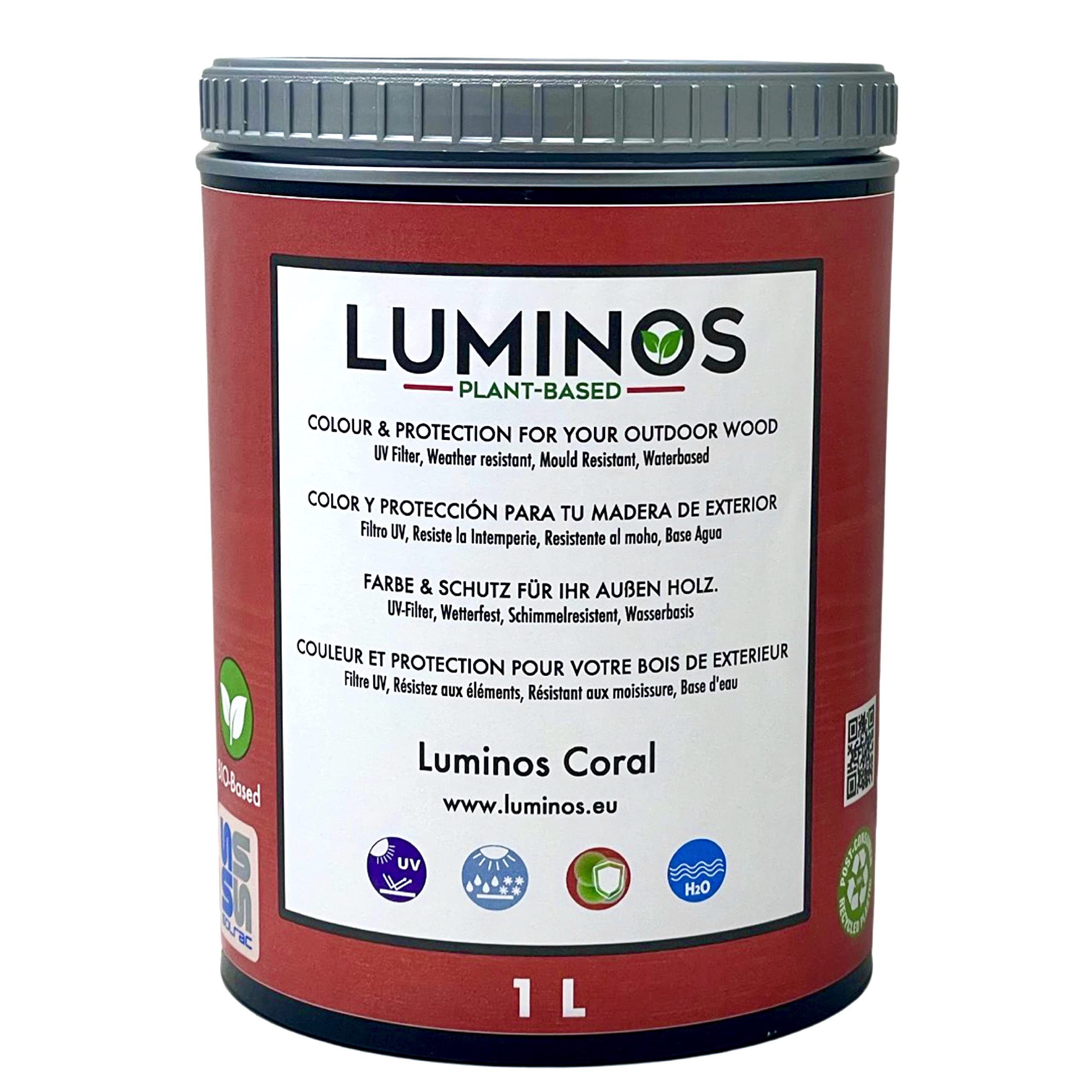 Luminos LUM1110 - Coral - Water-Based Wood Stain Protector BIO - Coral 1L