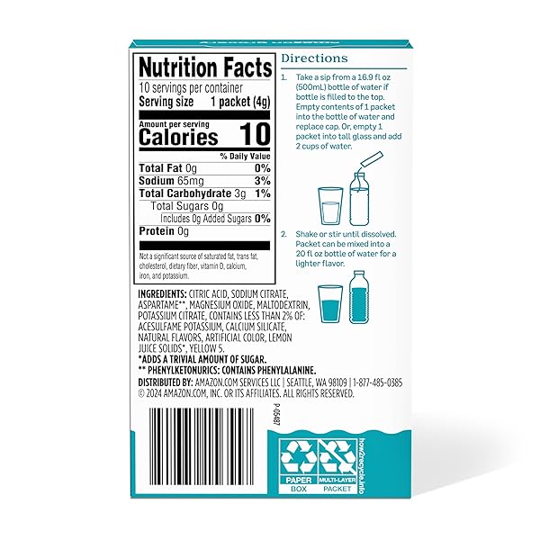 AMAZON GROCERY, LEMONADE DRINK MIX, 10 PACKETS, 1.4 OZ