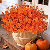 Artificial Fall Flowers for Outdoors, 10 Bundles Fake Faux Fall Flowers UV Resistant Fall Decor Plants for Home Porch Garden Patio Decoration (Fall Orange)