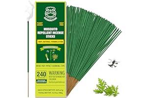 KICKOUTOR® Mosquito Repellent Outdoor Patio 240 PCS Natural Citronella Incense Sticks DEET Free Lemongrass Oil Gnat Mosquito Control for Indoor Backyard Travel Camping